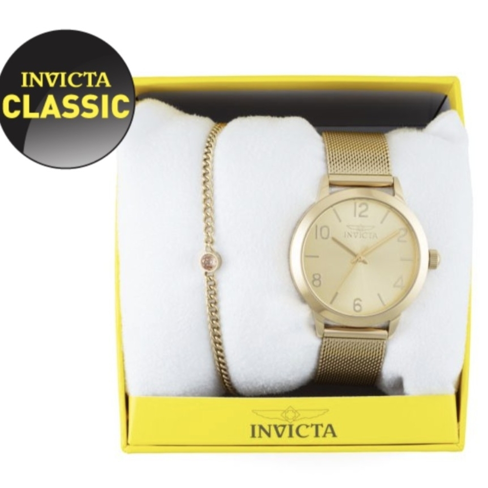 New Never Worn Invicta Gold Women's Watch and Bracelet Set